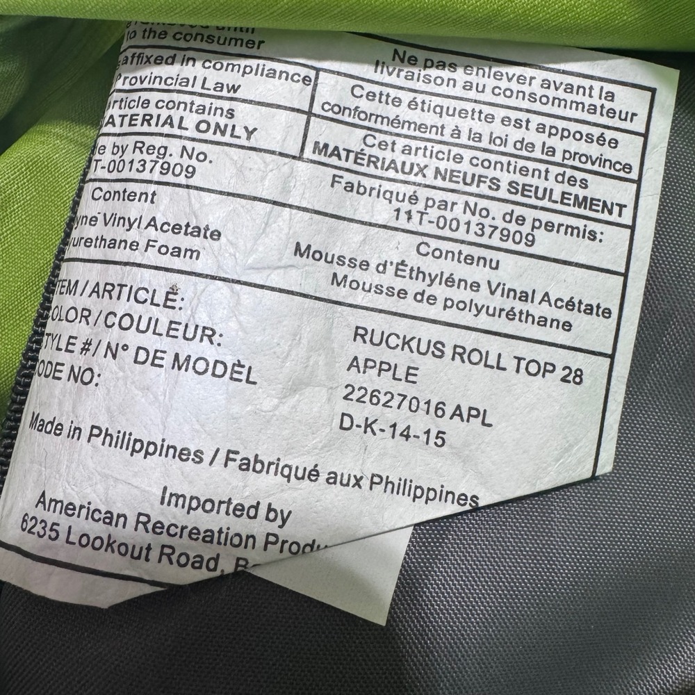 Kelty Ruckus 28 Roll Top Backpack Apple Green Hiking Daypack 22627016 APL Mens - Picture 8 of 8